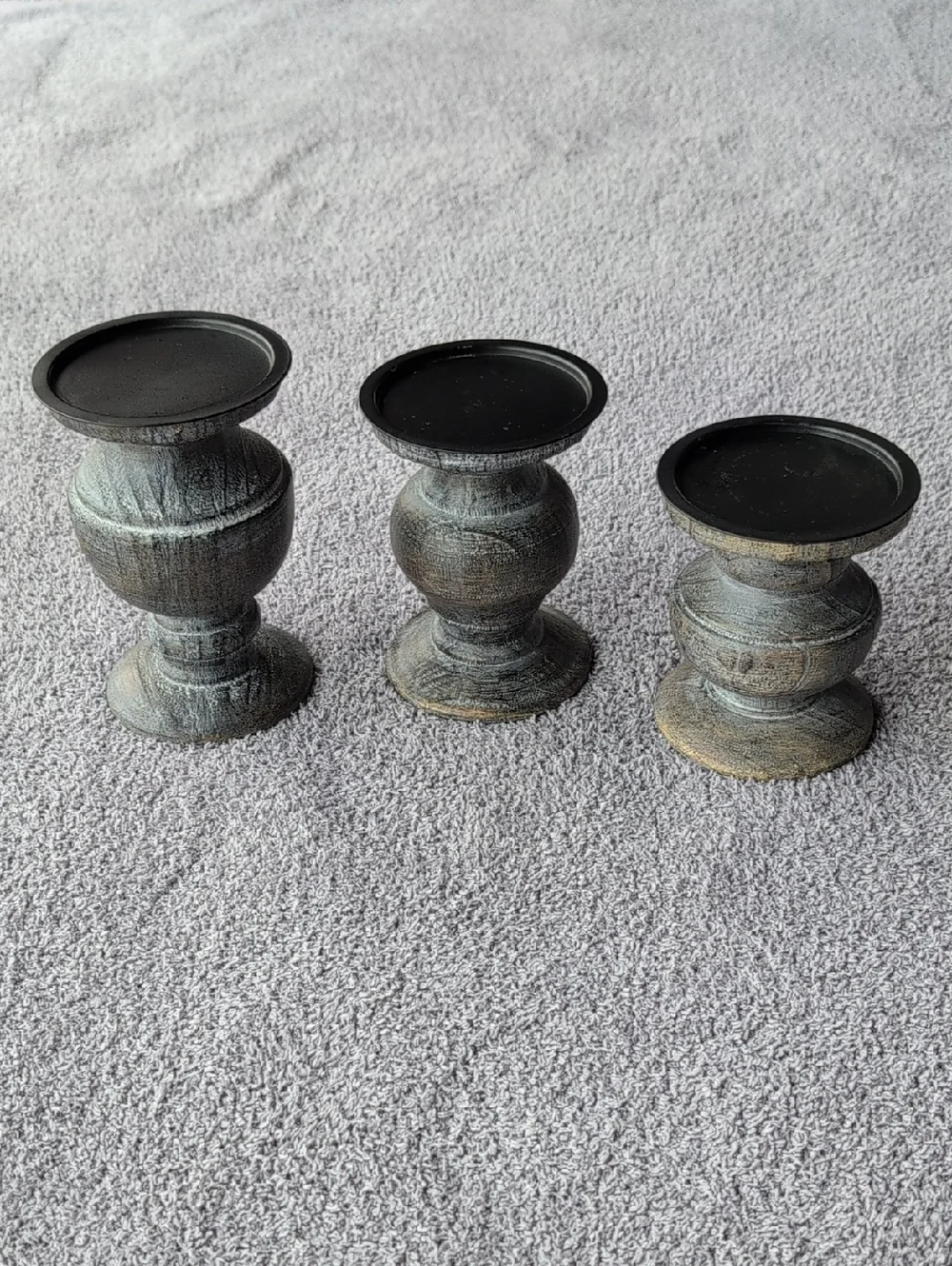 Party Lite Set of 3 Rustic Wood-Tone Candle Holders - Blue/Grey